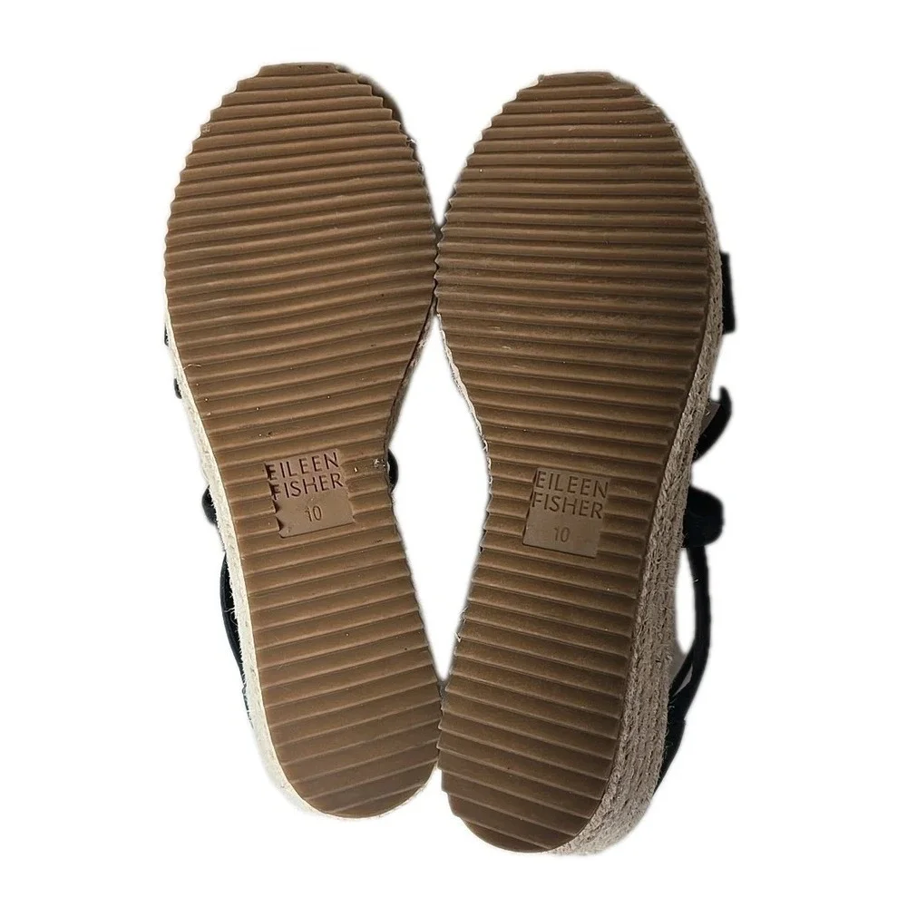 Eileen Fisher Wanda Tumbled Nubuck Black Espadrille Women's Size 10 Sandals